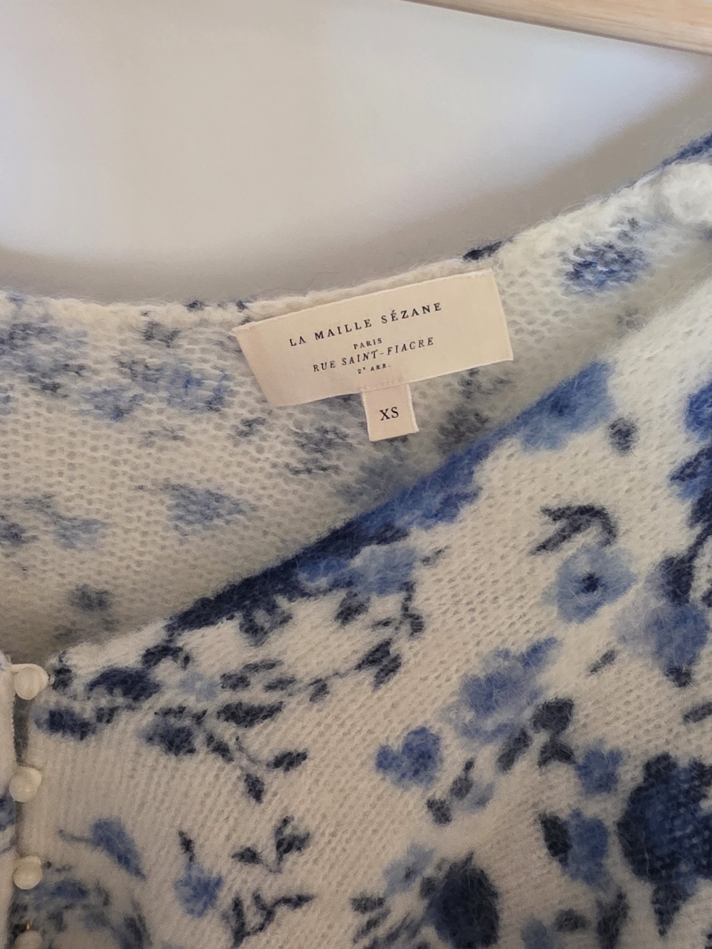 Sezane Lisette Cardigan - Blue Peonies/Floral Button-Front V-Neck Cardigan - Picture 2 of 6